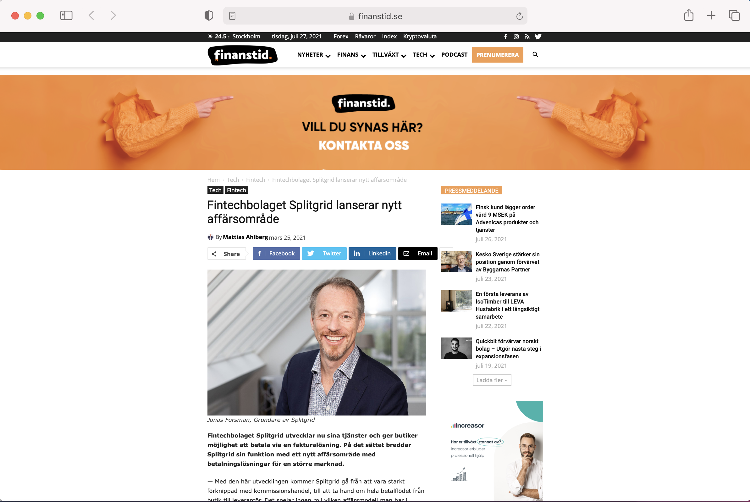 Splitgrid in Finanstid.